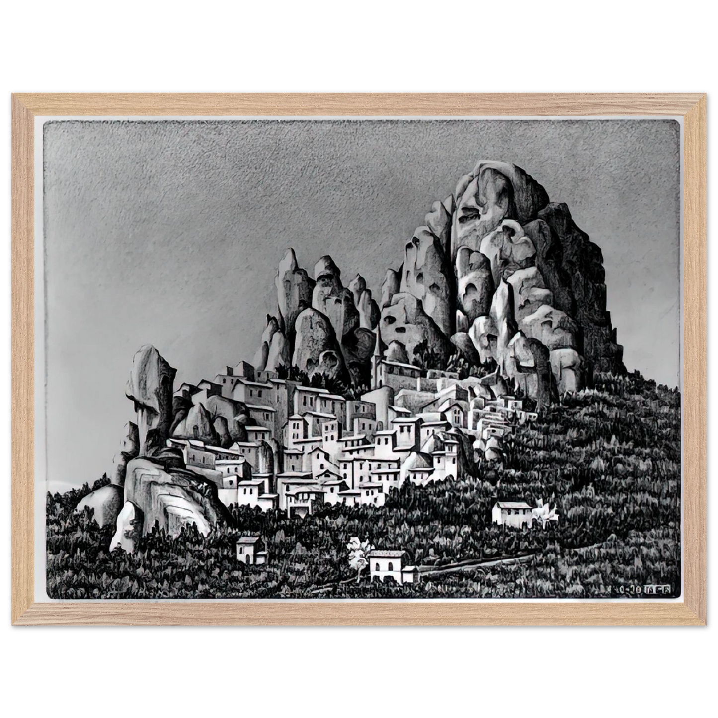 MC Escher - PENTEDATTIO CALABRIA OCTOBER 1930 1930 Wall Art - 60x80 cm / 24x32 inches - Premium Wooden Framed Poster With Fine Art Paper - Black frame
