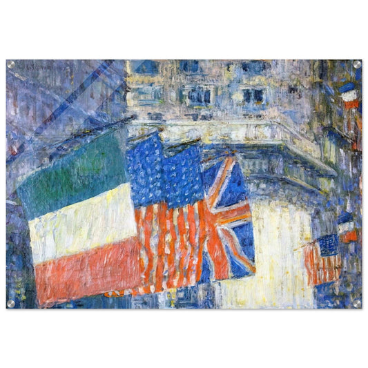 Avenue of the Allies aka Flags on the Waldorf - Childe Hassam Acrylic Print - 70x100 cm / 28x40″ inches | Childe Hassam Wall Art | Childe Hassam Prints