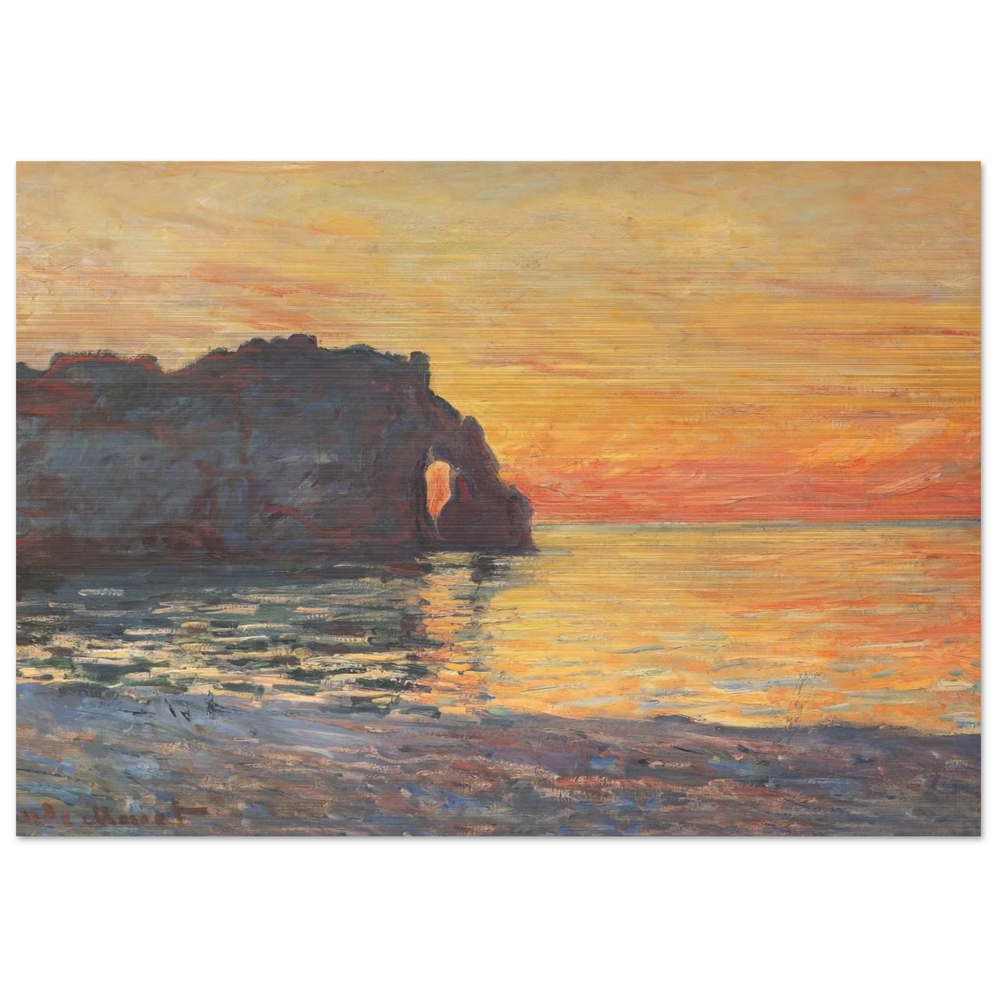 Etretat, Cliff of d`Aval, Sunset - claude monet Brushed Aluminum Print - 70x100 cm / 28x40 inches | claude monet Aluminum Print | claude monet Prints