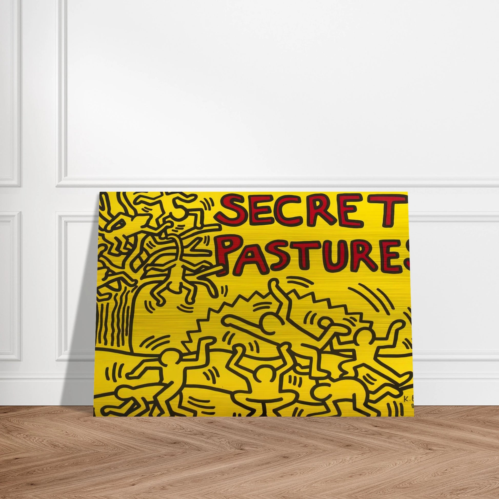 A POSTER FOR THE BILL T JONES AND ARNIE ZANE PERFORMANCE PIECE SECRET PASTURES 1984 - Keith Haring Brushed Aluminum Print - 70x100 cm / 28x40 inches | Keith Haring Aluminum Print | Keith Haring Prints