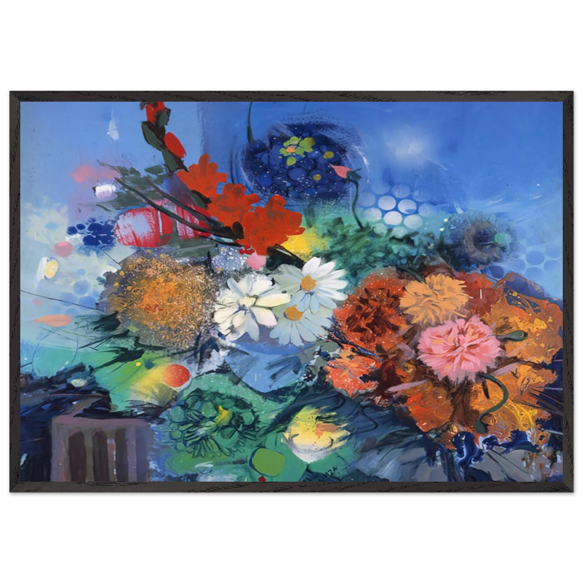 Flowers No 2 - 1974 - Gebre Kristos Desta Framed Art Print – Black Wooden Frame - Default Title - -Framed Art Print
