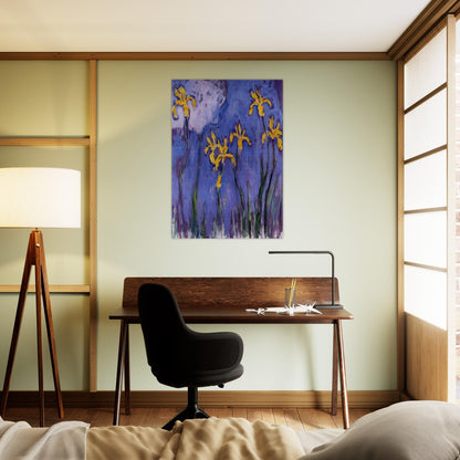 Yellow Irises with Pink Cloud - claude monet Brushed Aluminum Print - 70x100 cm / 28x40 inches | claude monet Aluminum Print | claude monet Prints