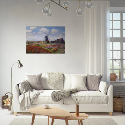 Fields of Tulip With The Rijnsburg Windmill - claude monet Brushed Aluminum Print - 70x100 cm / 28x40 inches | claude monet Aluminum Print | claude monet Prints