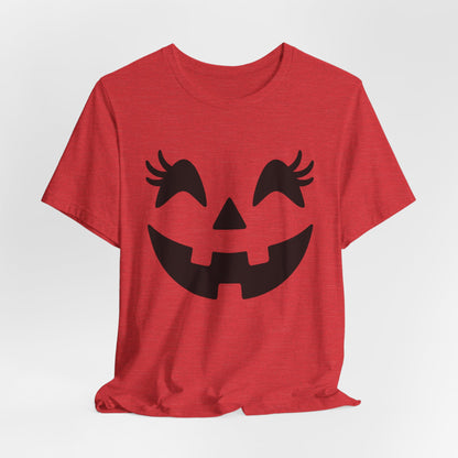 Jack O Lantern Face Pumpkin Eyelashes Halloween Women Girls T-Shirt