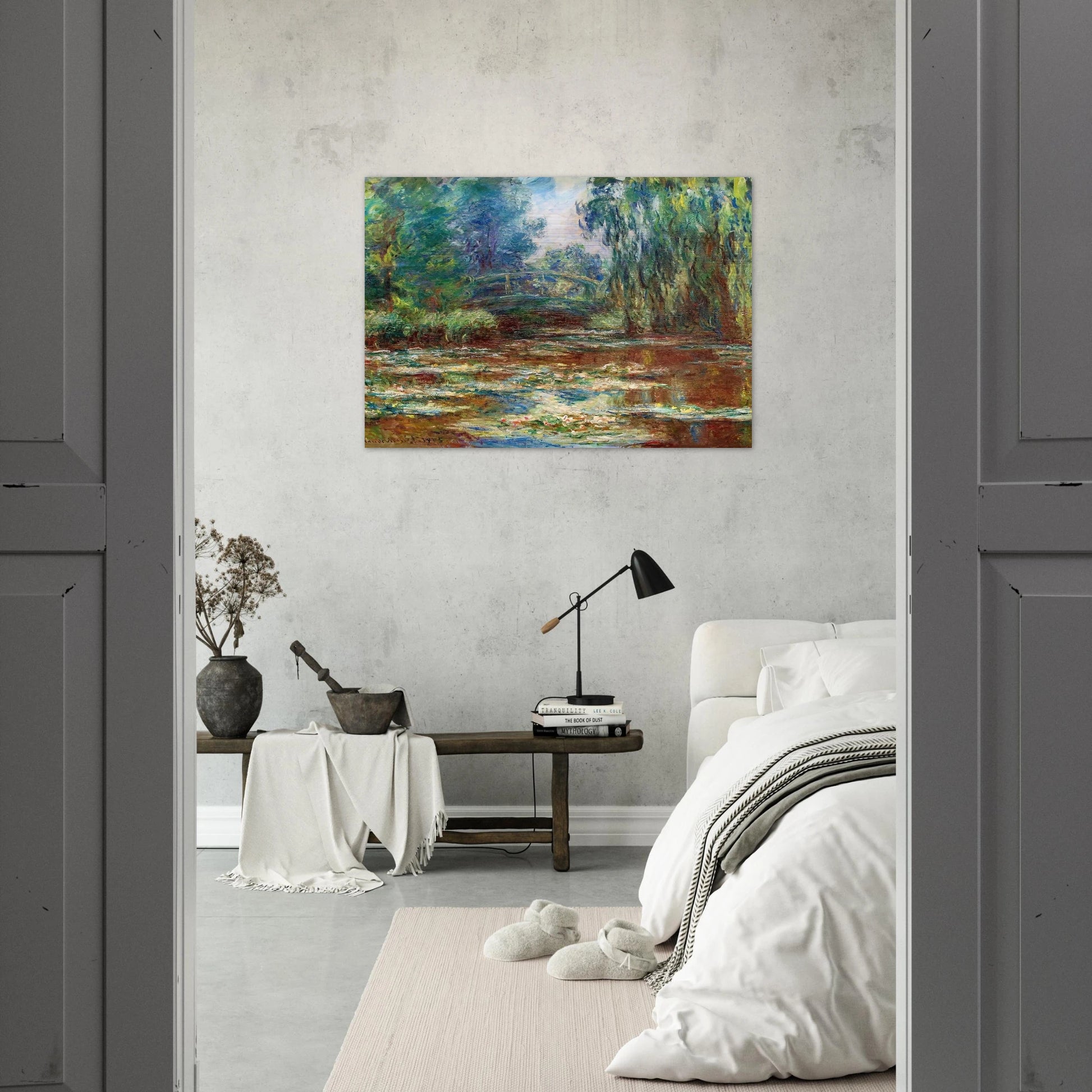 Water Lily Pond and Bridge - claude monet Brushed Aluminum Print - 70x100 cm / 28x40 inches | claude monet Aluminum Print | claude monet Prints