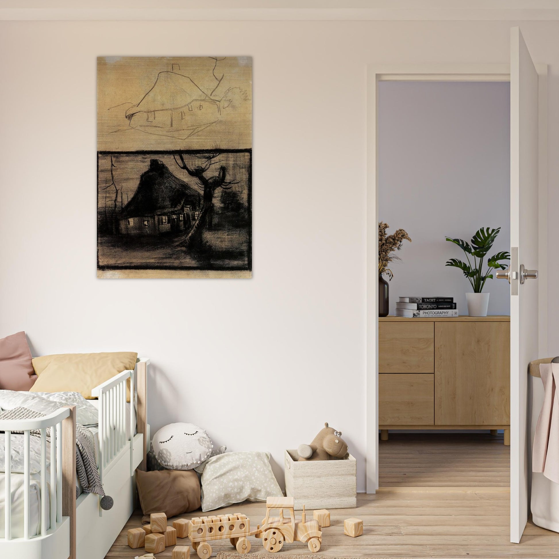 Two Studies of a Cottage - Vincent van Gogh Brushed Aluminum Print - 70x100 cm / 28x40 inches | Vincent van Gogh Aluminum Print | Vincent van Gogh Prints