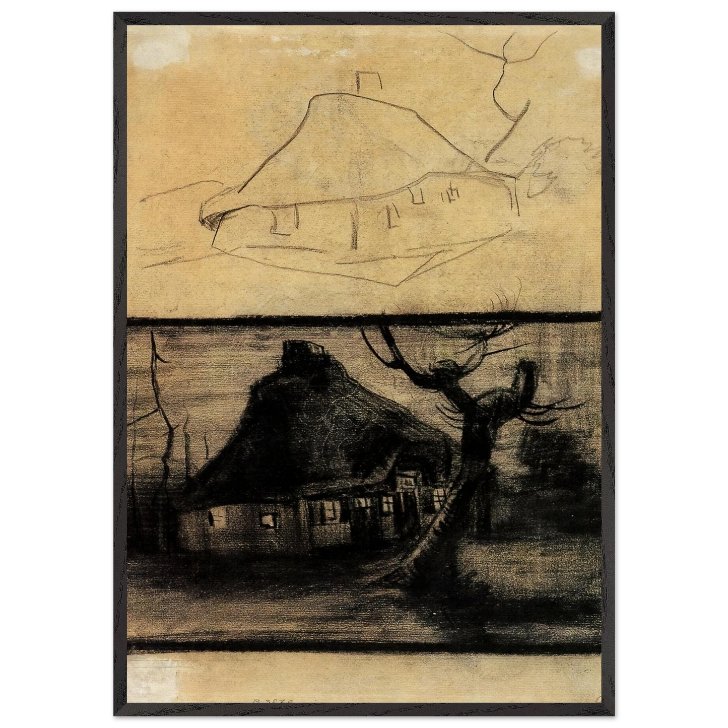 Two Studies of a Cottage - Vincent van Gogh Framed Art Print – Black Wooden Frame - Default Title - -Framed Art Print