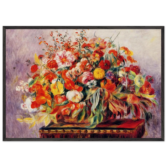 Basket of Flowers - Pierre-Auguste Renoir 70x100 cm / 28x40 inches Framed Art Print – Black Wooden Frame