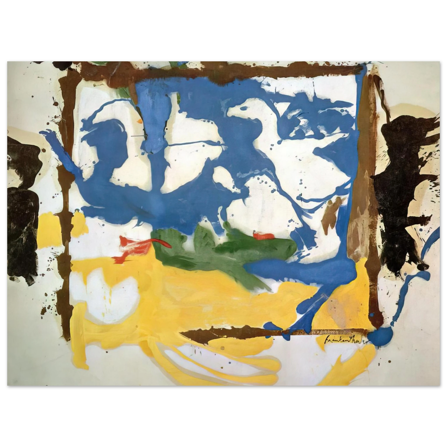 Helen Frankenthaler - Swan Lake #2 - 1961 Wall art - 28x43  cm / XL (11x17 inches) - Premium Wooden Framed Poster With Fine Art Paper - Black frame