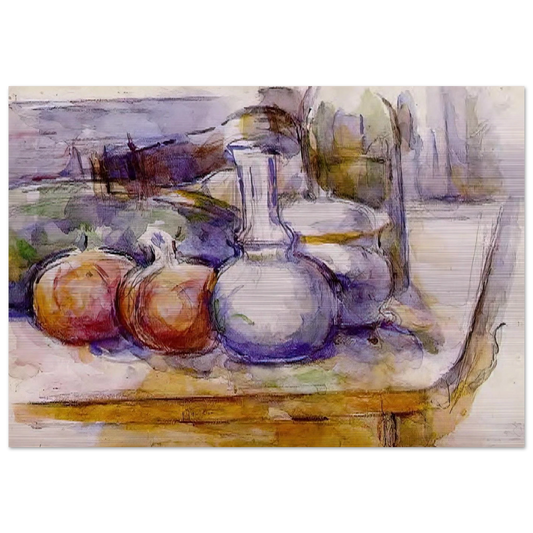 Still Life with Carafe, Sugar Bowl, Bottle, Pommegranates and Watermelon - Paul Cézanne Brushed Aluminum Print - 70x100 cm / 28x40 inches | Paul Cézanne Aluminum Print | Paul Cézanne Prints
