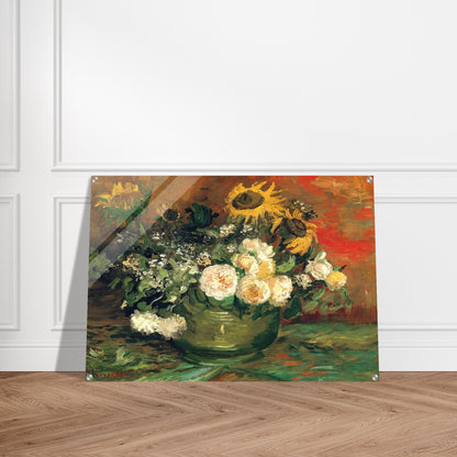 Still Life with Roses and Sunflowers - Vincent van Gogh Acrylic Print - 70x100 cm / 28x40″ inches