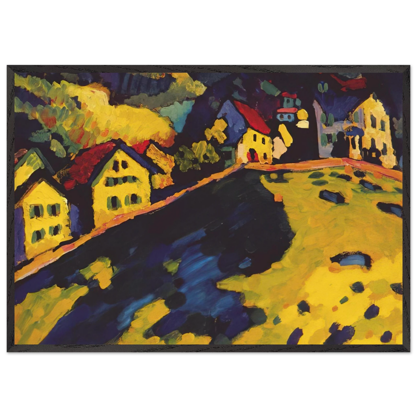 HOUSES AT MURNAU 1909 - Wassily Kandinsky Framed Art Print – Black Wooden Frame - Default Title - -Framed Art Print
