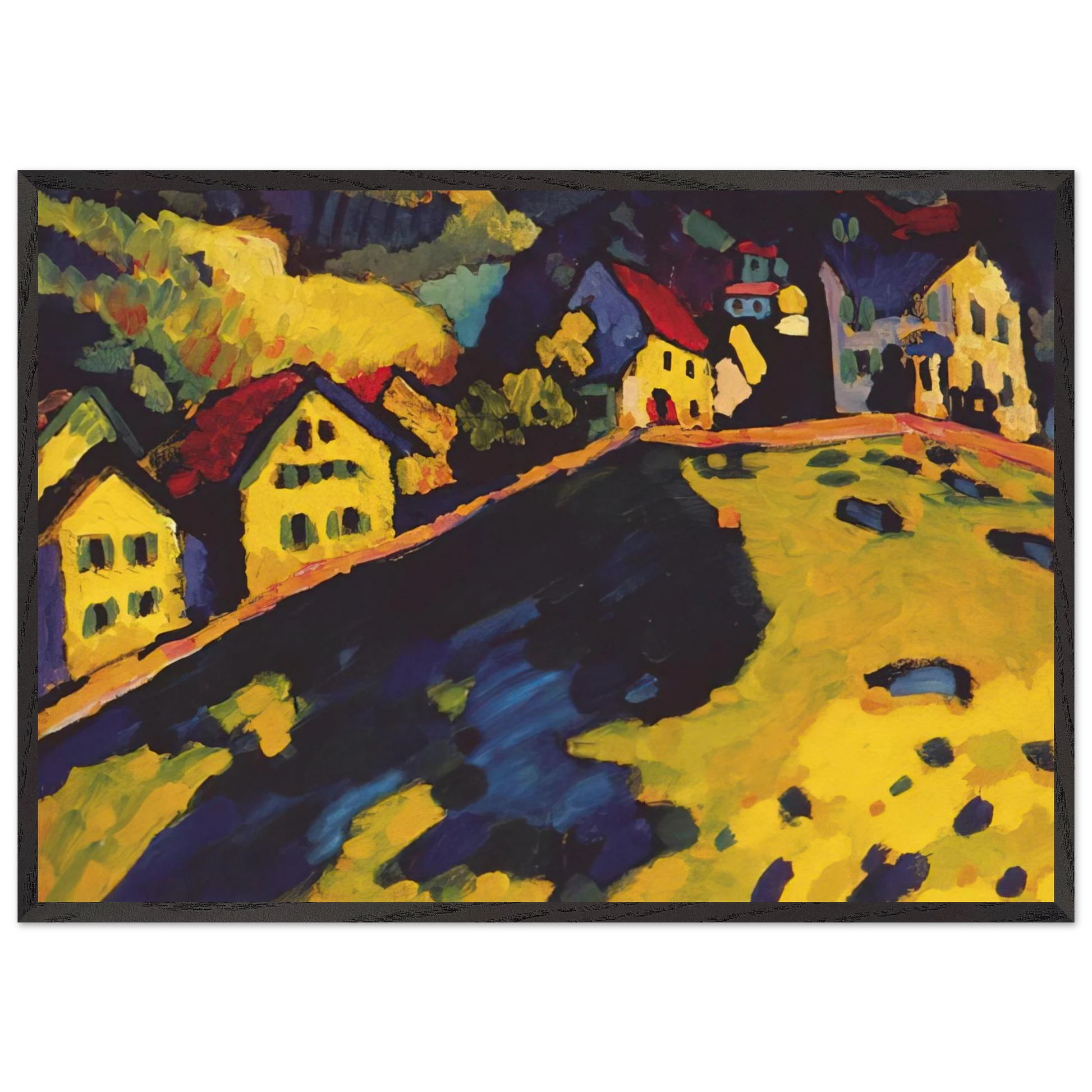 HOUSES AT MURNAU 1909 - Wassily Kandinsky Framed Art Print – Black Wooden Frame - Default Title - -Framed Art Print