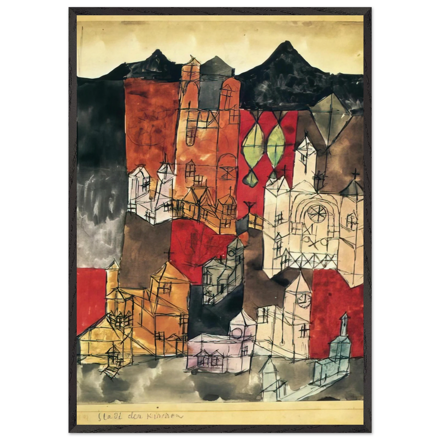 CITY OF CHURCHES 1918 - Paul Klee Framed Art Print – Black Wooden Frame - Default Title - -Framed Art Print