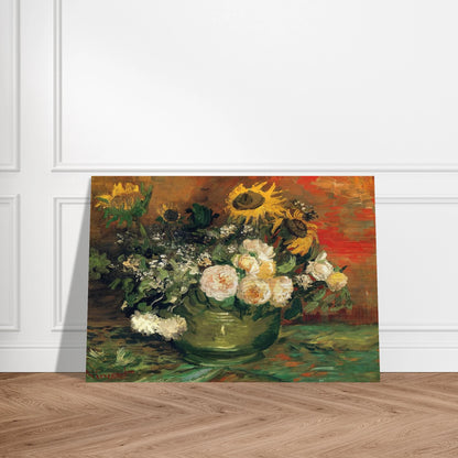 Still Life with Roses and Sunflowers - Vincent van Gogh Brushed Aluminum Print - 70x100 cm / 28x40 inches | Vincent van Gogh Aluminum Print | Vincent van Gogh Prints