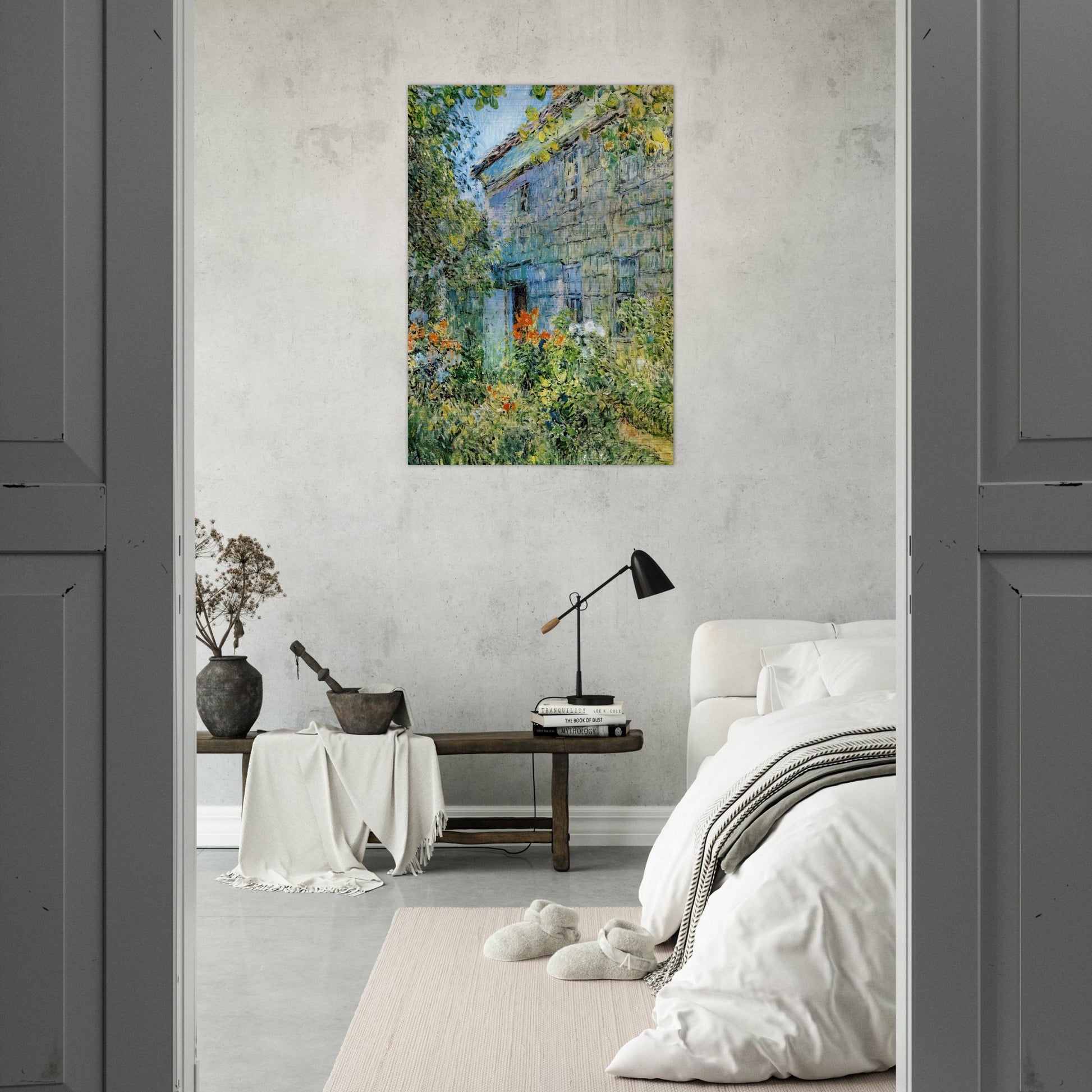 Old House and Garden, East Hampton - Childe Hassam Brushed Aluminum Print - 70x100 cm / 28x40 inches | Childe Hassam Aluminum Print | Childe Hassam Prints