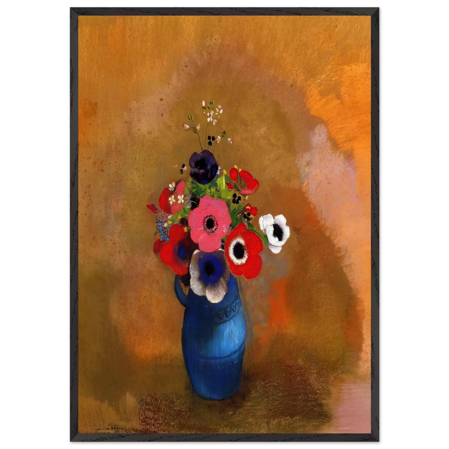 BOUQUET OF ANEMONES - Odilon Redon 70x100 cm / 28x40 inches Framed Art Print – Black Wooden Frame
