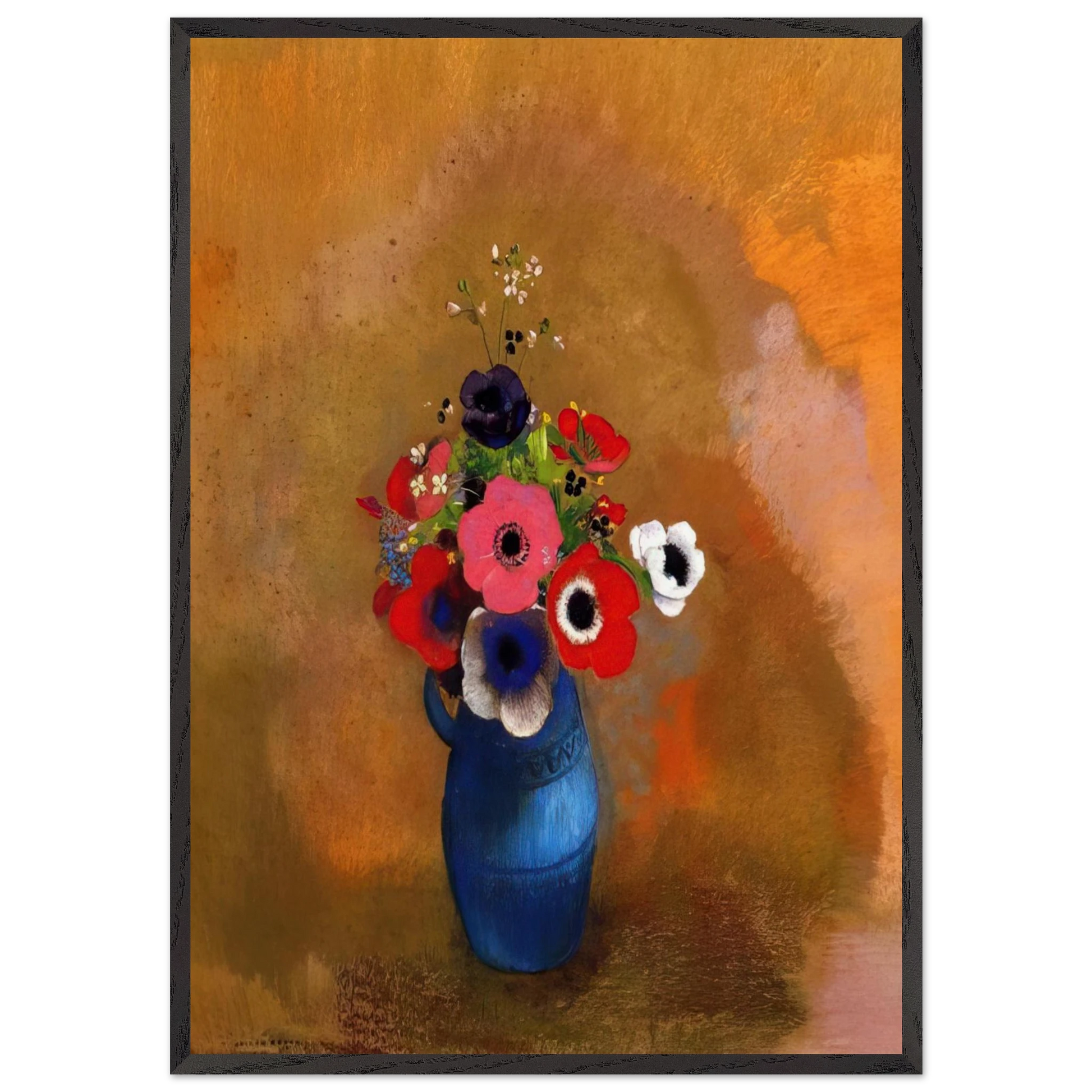 BOUQUET OF ANEMONES - Odilon Redon 70x100 cm / 28x40 inches Framed Art Print – Black Wooden Frame