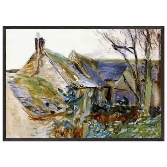 Cottage at Fairford Gloucestershire - John Singer Sargent 70x100 cm / 28x40 inches Framed Art Print – Black Wooden Frame