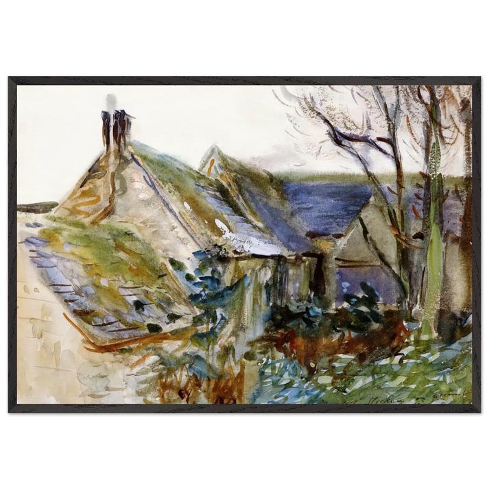 Cottage at Fairford Gloucestershire - John Singer Sargent 70x100 cm / 28x40 inches Framed Art Print – Black Wooden Frame