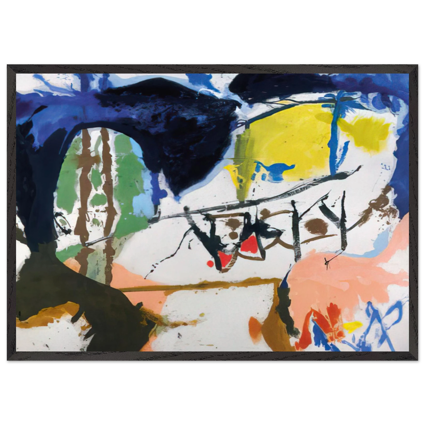 Helen Frankenthaler - Acres - 1959 Wall art - 28x43  cm / XL (11x17 inches) - Premium Wooden Framed Poster With Fine Art Paper - Black frame