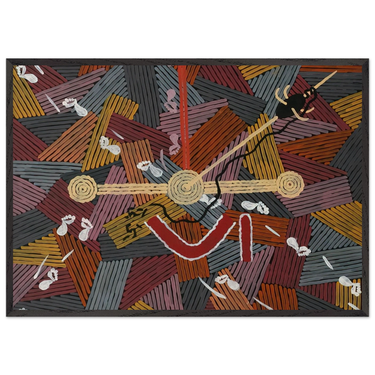 Mens Love Story - 1996 - Clifford Possum Tjapaltjarri Framed Art Print – Black Wooden Frame - Default Title - -Framed Art Print