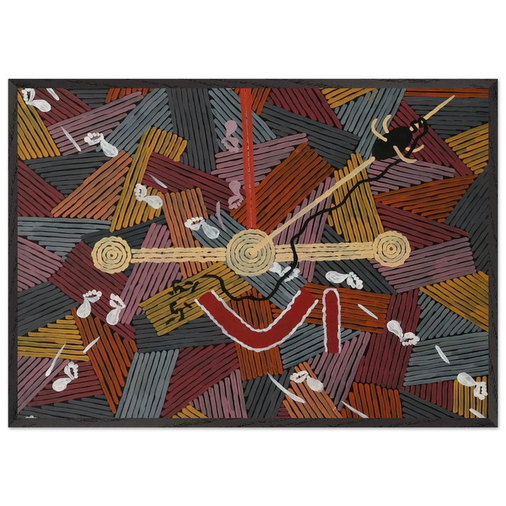 Mens Love Story - 1996 - Clifford Possum Tjapaltjarri 70x100 cm / 28x40 inches Framed Art Print – Black Wooden Frame