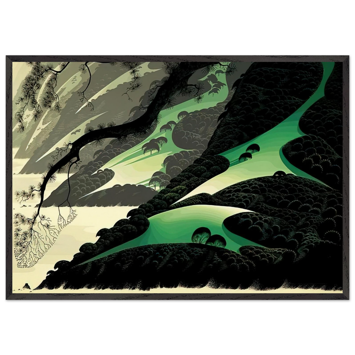 Green Big Sur - Eyvind Earle Framed Art Print – Black Wooden Frame - Default Title - -Framed Art Print