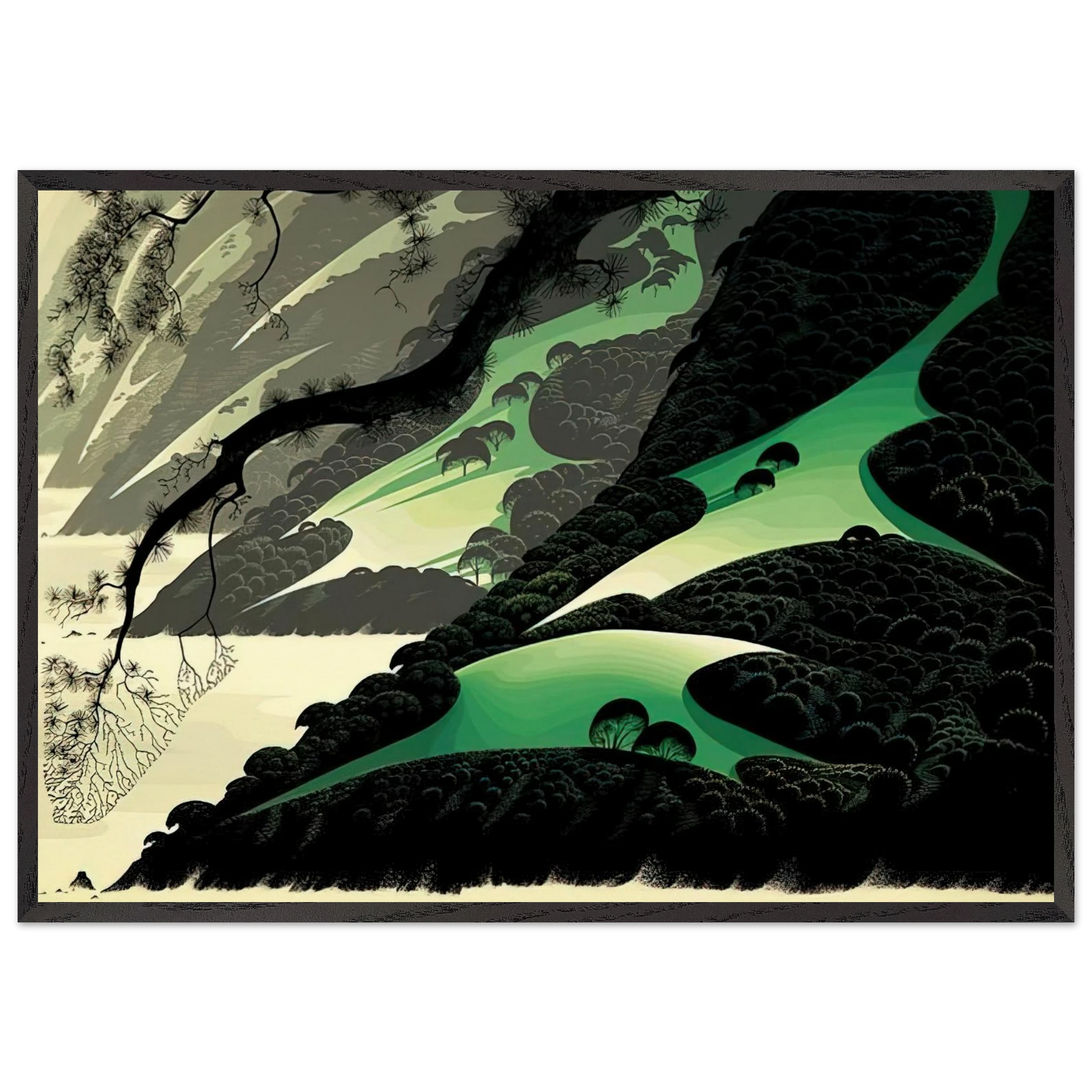 Green Big Sur - Eyvind Earle Framed Art Print – Black Wooden Frame - Default Title - -Framed Art Print