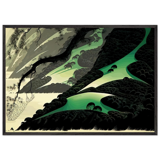 Green Big Sur - Eyvind Earle Framed Art Print – Black Wooden Frame - Default Title - -Framed Art Print