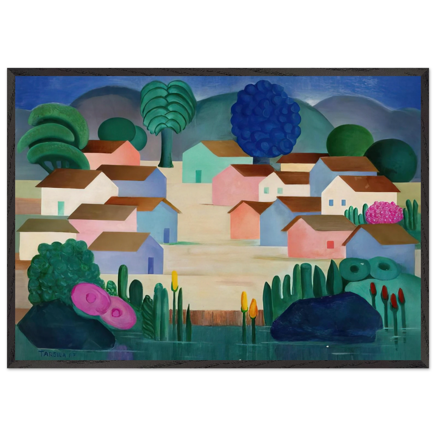 Landscape with Sixteen Houses - Tarsila do Amaral Framed Art Print – Black Wooden Frame - Default Title - -Framed Art Print
