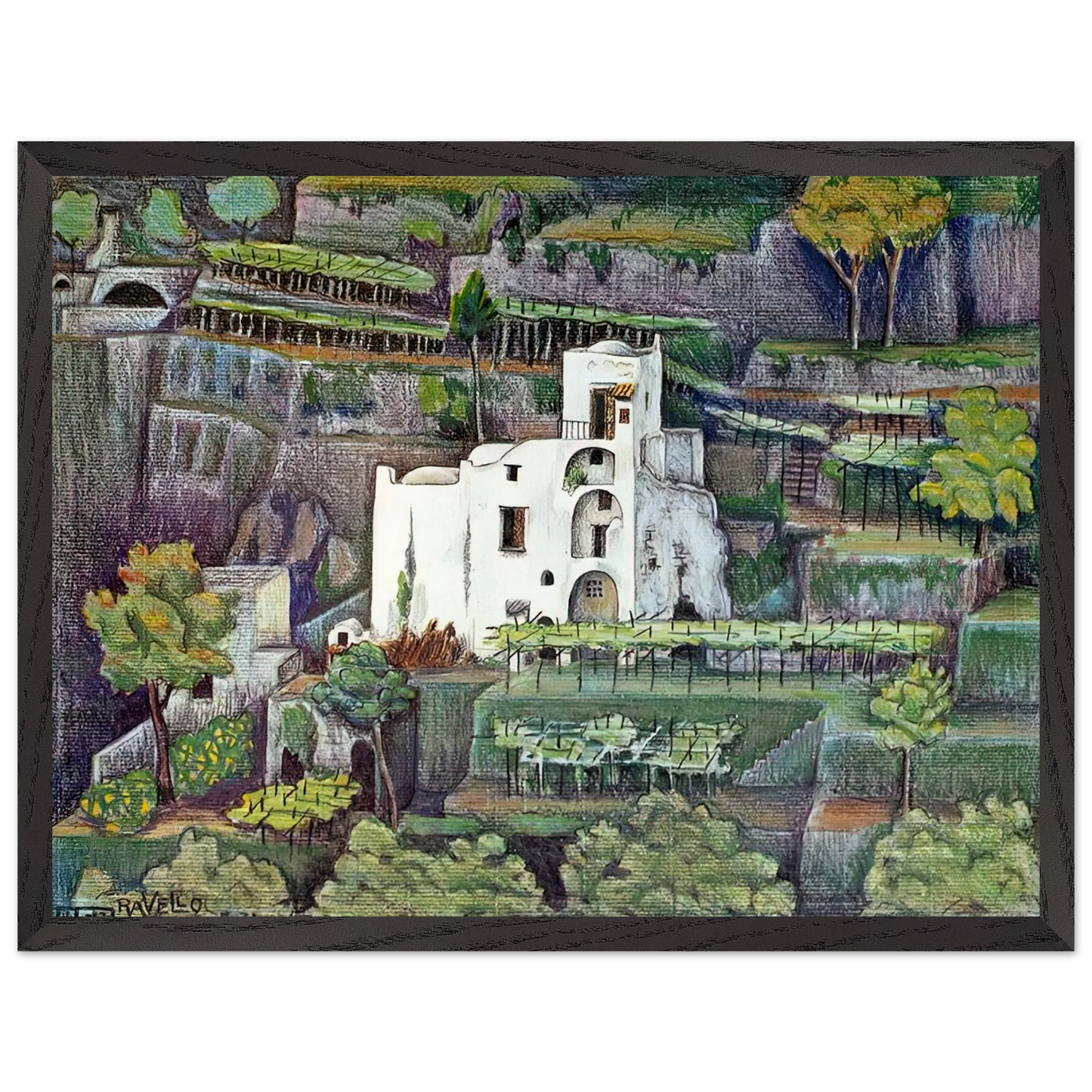 MC Escher - FARMHOUSE RAVELLO COLOUR Wall Art - 60x80 cm / 24x32 inches - Premium Wooden Framed Poster With Fine Art Paper - Black frame