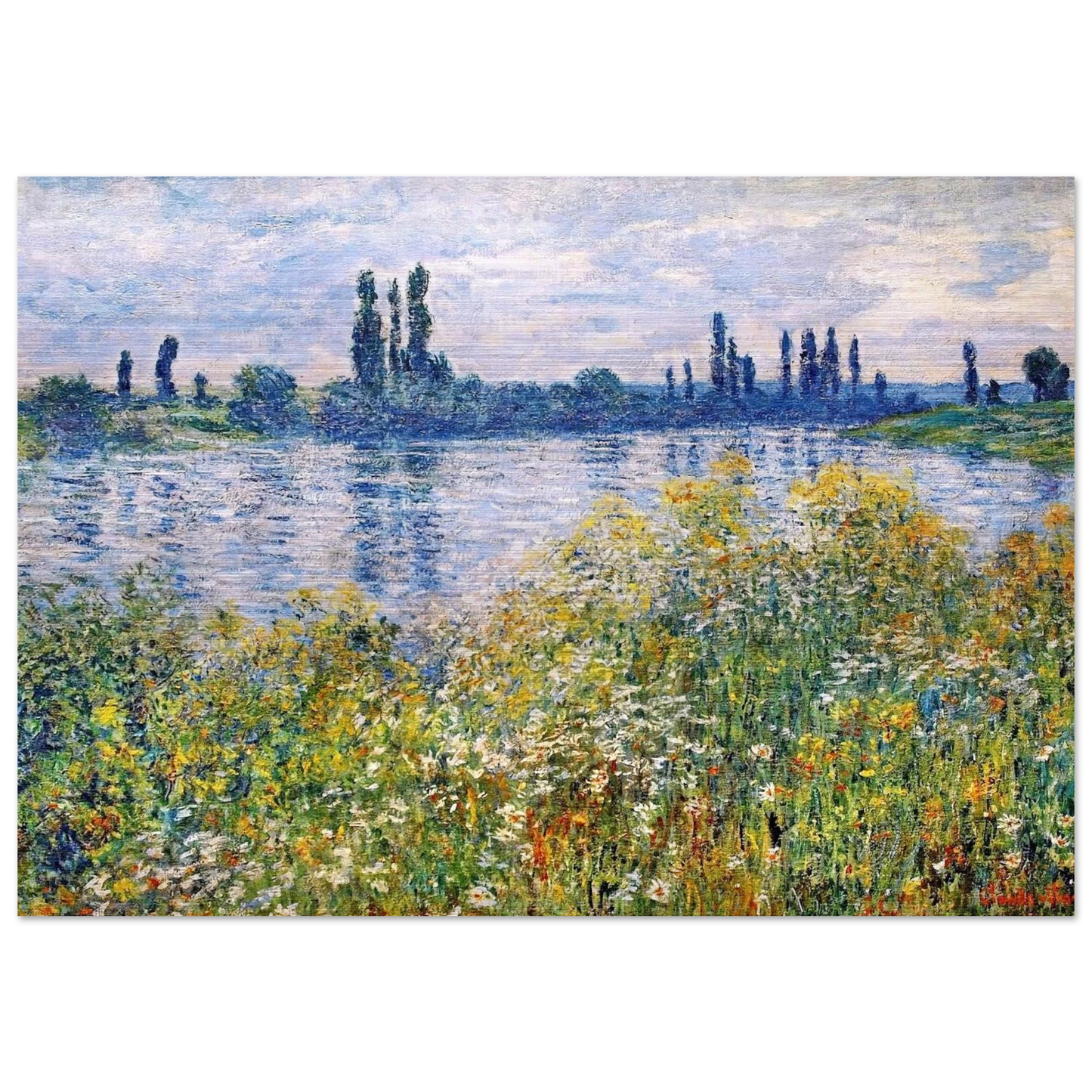 Flowers on the Banks of Seine near Vetheuil - claude monet Brushed Aluminum Print - 70x100 cm / 28x40 inches | claude monet Aluminum Print | claude monet Prints