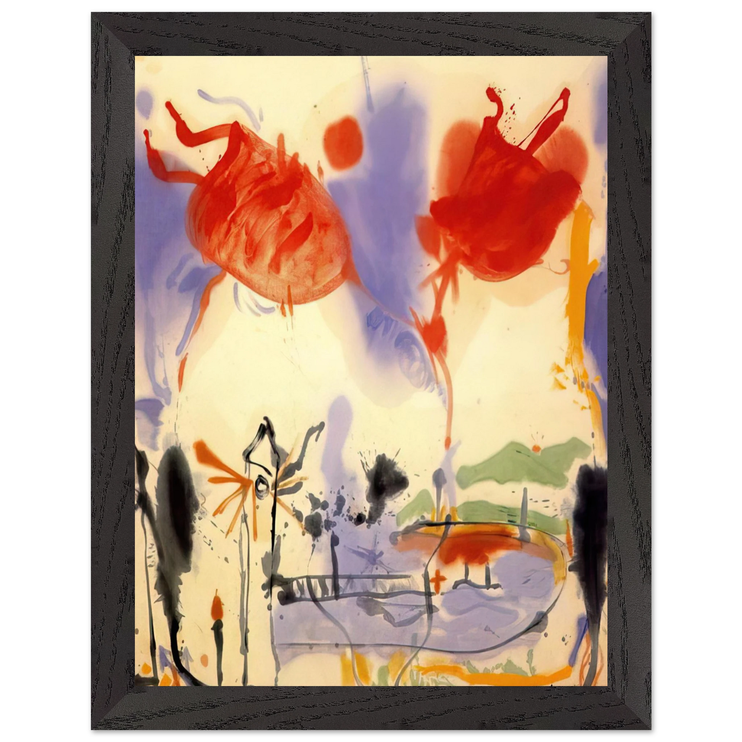Helen Frankenthaler - Round Trip - 1957 Wall art - 21x29.7 cm / 8x12" - Premium Wooden Framed Poster With Fine Art Paper - Wood frame