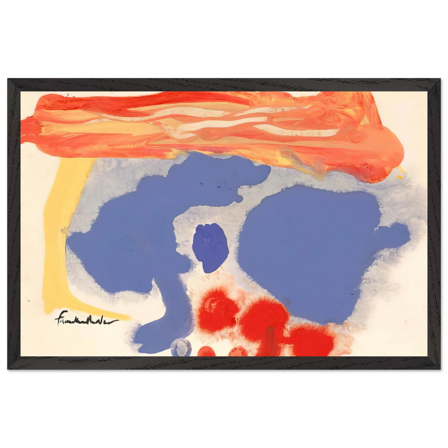 Helen Frankenthaler - Summerscene, Provincetown - 1961 Wall art - 28x43  cm / XL (11x17 inches) - Premium Wooden Framed Poster With Fine Art Paper - White frame