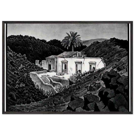 HOUSE IN THE LAVA NEAR NUNZIATA - MC Escher Framed Art Print – Black Wooden Frame - Default Title - -Framed Art Print