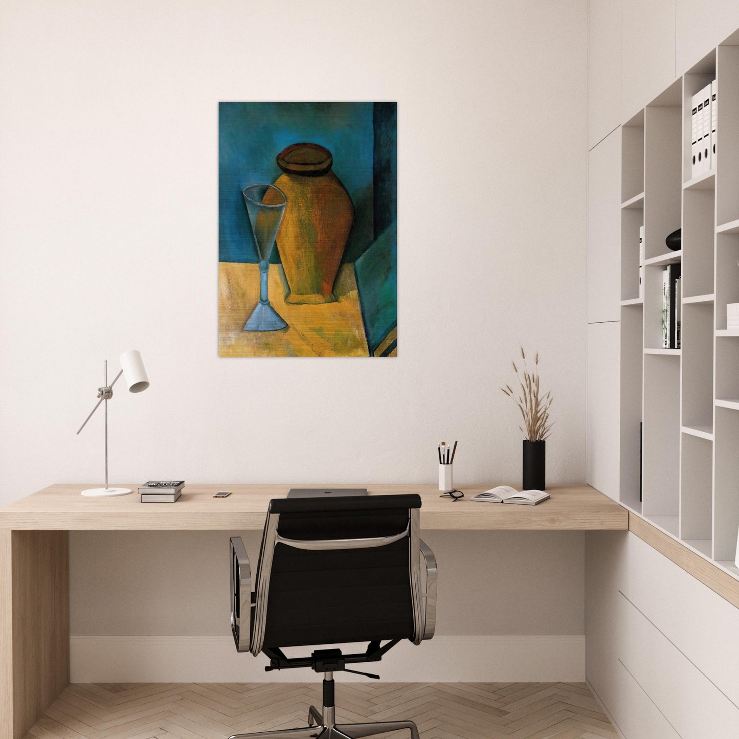 Pot, Glass and Book - 1908 - Pablo Picasso Brushed Aluminum Print - 70x100 cm / 28x40 inches | Pablo Picasso Aluminum Print | Pablo Picasso Prints