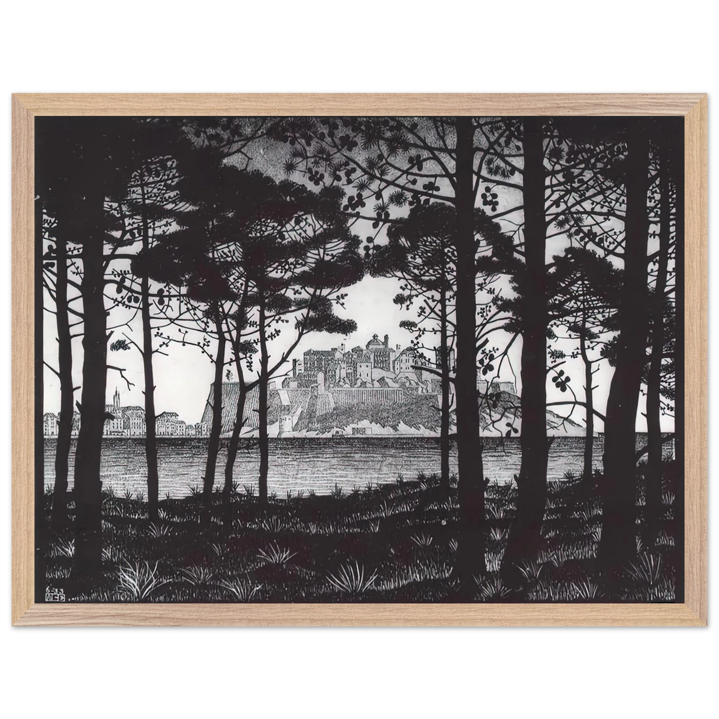 MC Escher - PINETA OF CALVI CORSICA Wall Art - 60x80 cm / 24x32 inches - Premium Wooden Framed Poster With Fine Art Paper - Black frame