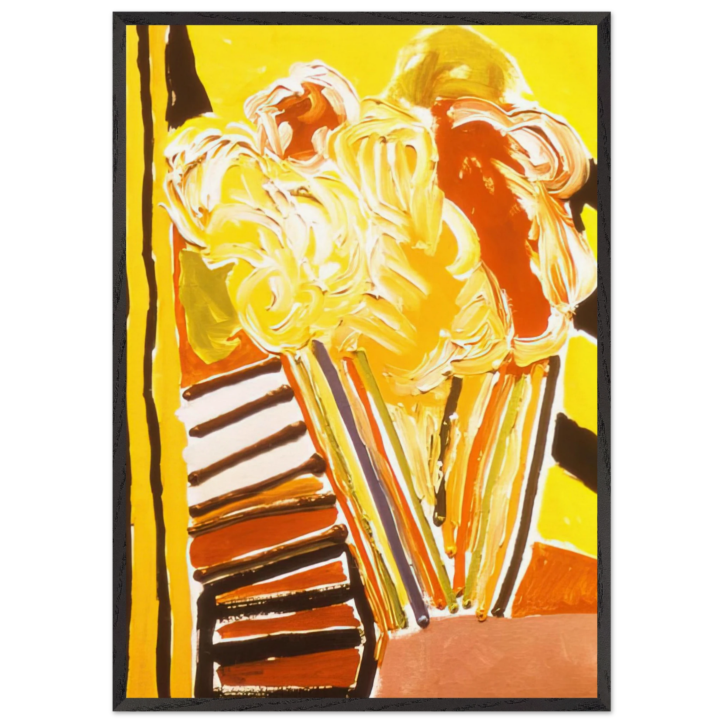 Yellow Flower Painting - 1973 - Ronnie Landfield Framed Art Print – Black Wooden Frame - Default Title - -Framed Art Print