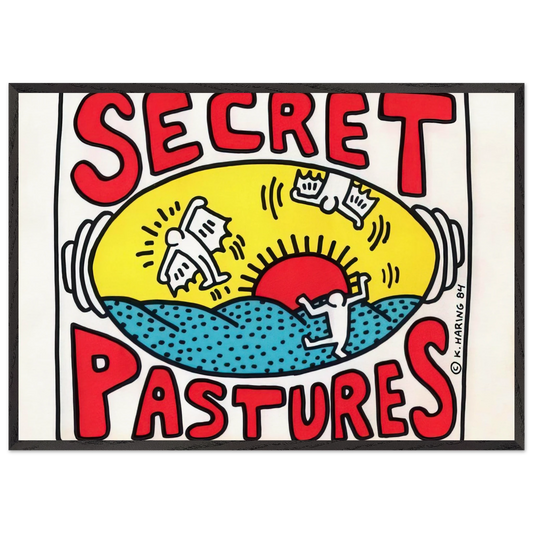 PROMOTIONAL POSTER FOR SECRET PASTURES 1984 N2 - Keith Haring Framed Art Print – Black Wooden Frame - Default Title - -Framed Art Print