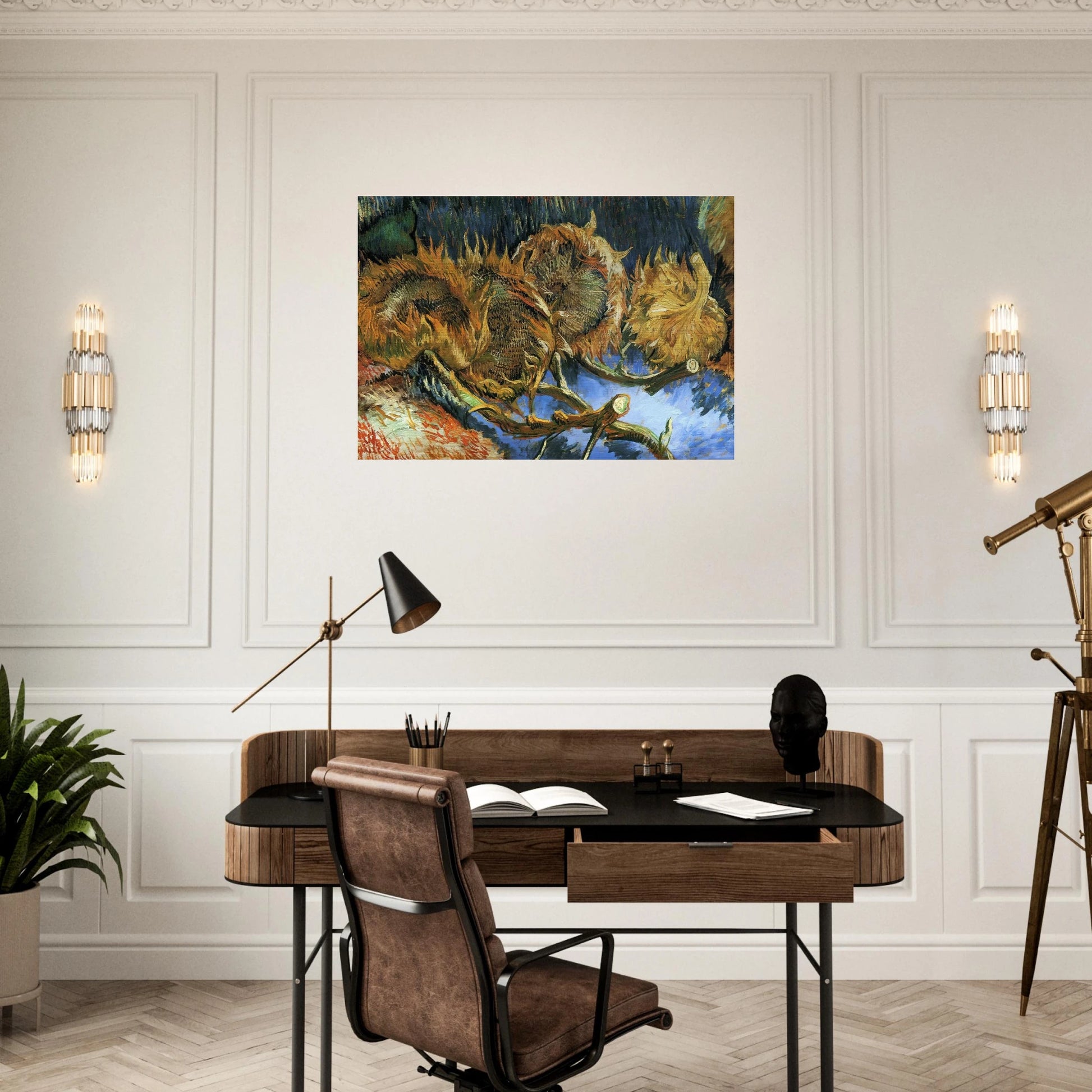 Still Life with Four Sunflowers - Vincent van Gogh Brushed Aluminum Print - 70x100 cm / 28x40 inches | Vincent van Gogh Aluminum Print | Vincent van Gogh Prints