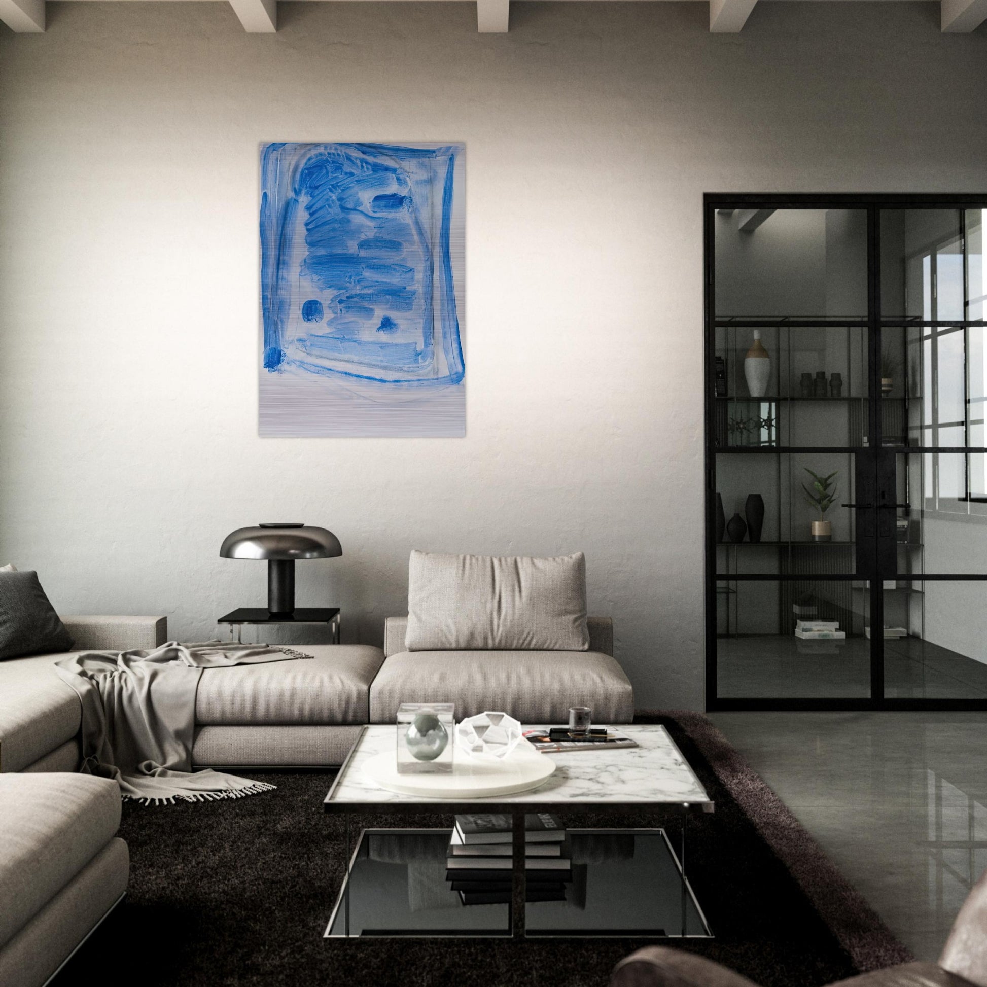 Sketchy Cobaltic Blue Flag - 2009 - Ralston Crawford Brushed Aluminum Print - 70x100 cm / 28x40 inches | Ralston Crawford Aluminum Print | Ralston Crawford Prints