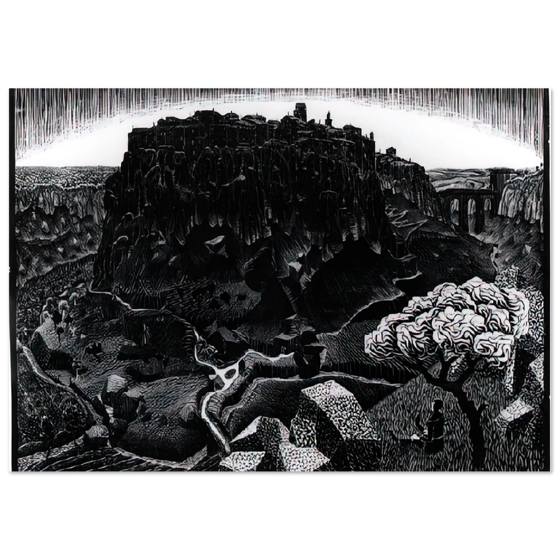 MC Escher - VITORCHIANO NEL CIMINO Wall Art - 21x29.7 cm / 8x12" - Premium Wooden Framed Poster With Fine Art Paper - Black frame
