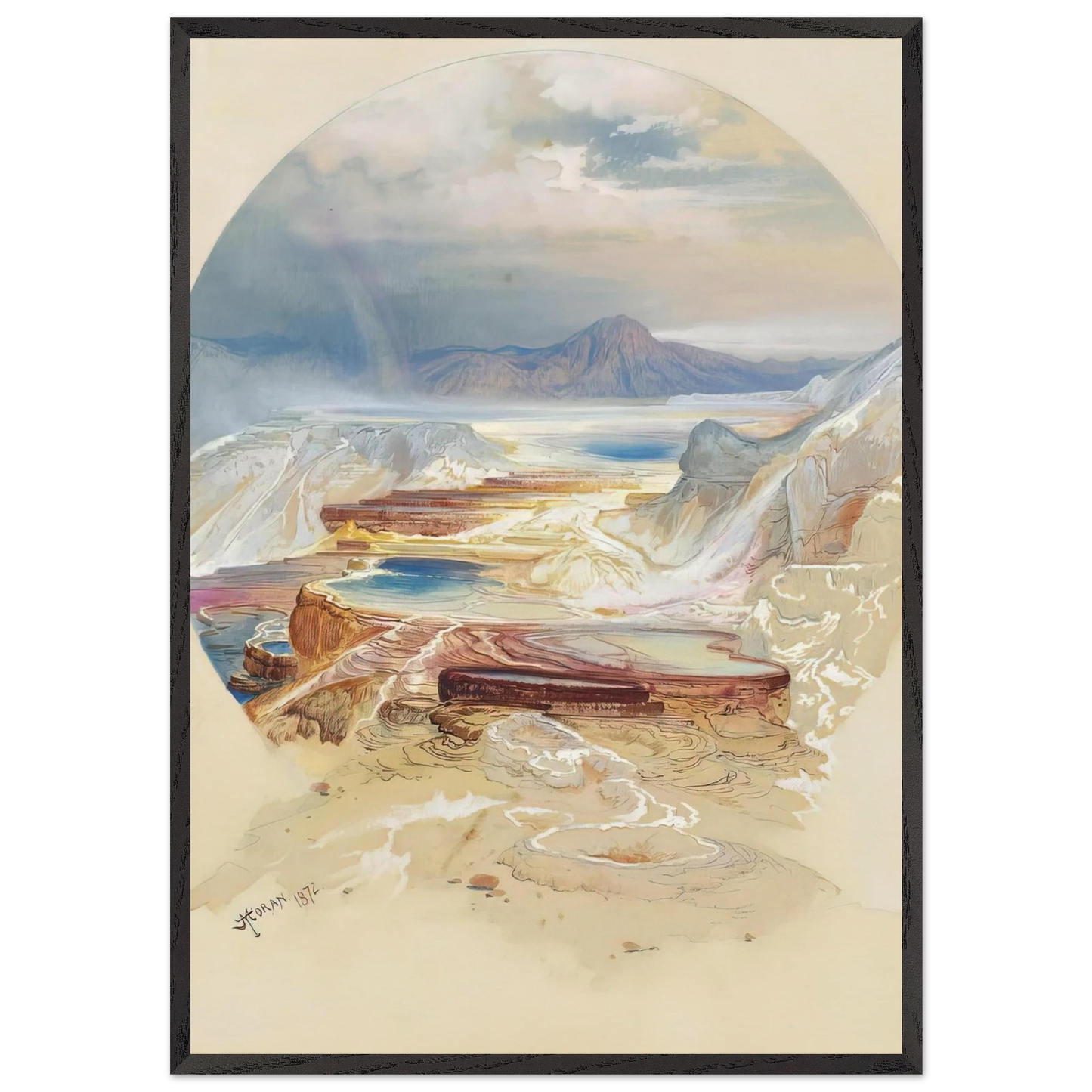 Minerva Terrace Yellowstone - Thomas Moran Framed Art Print – Black Wooden Frame - Default Title - -Framed Art Print