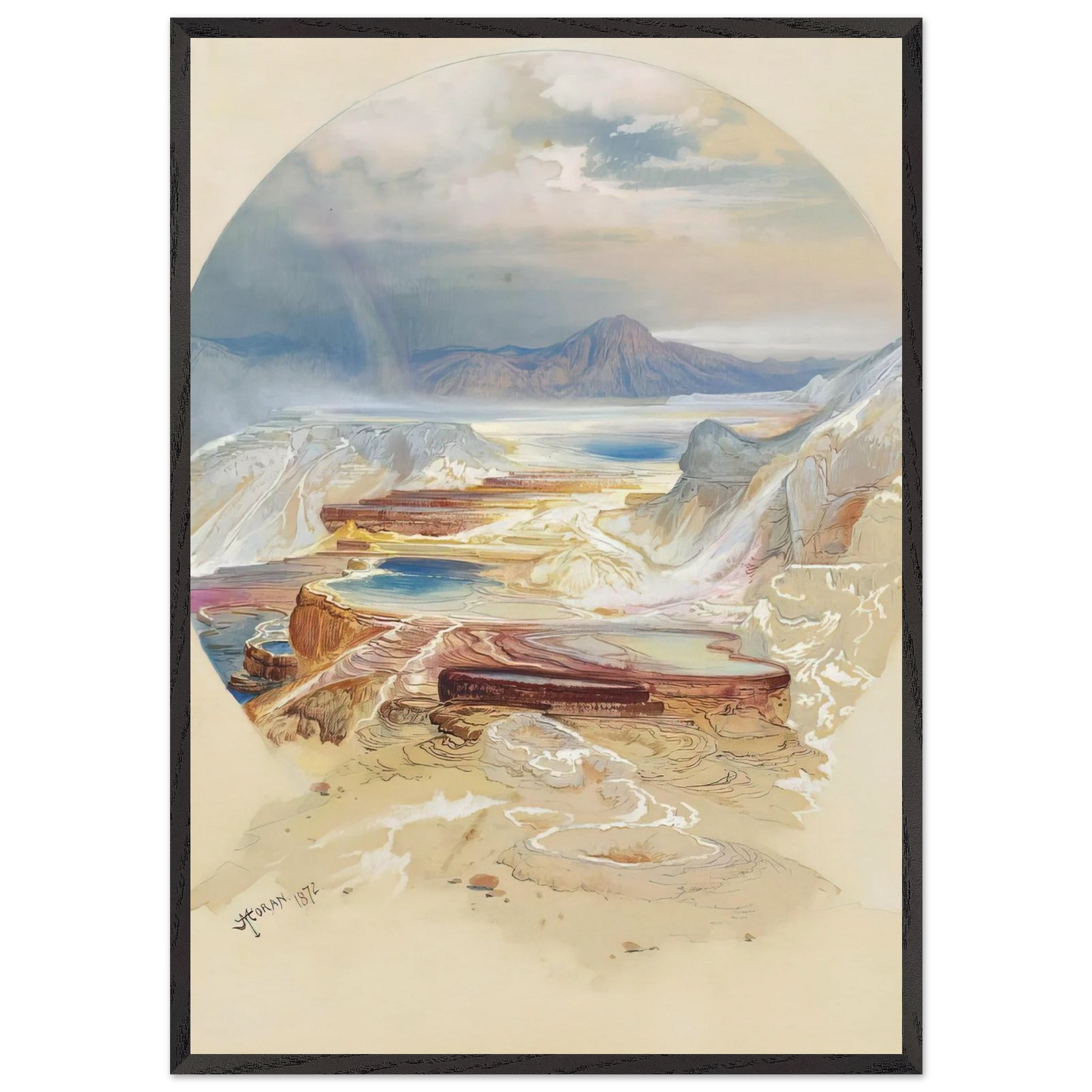 Minerva Terrace Yellowstone - Thomas Moran Framed Art Print – Black Wooden Frame - Default Title - -Framed Art Print