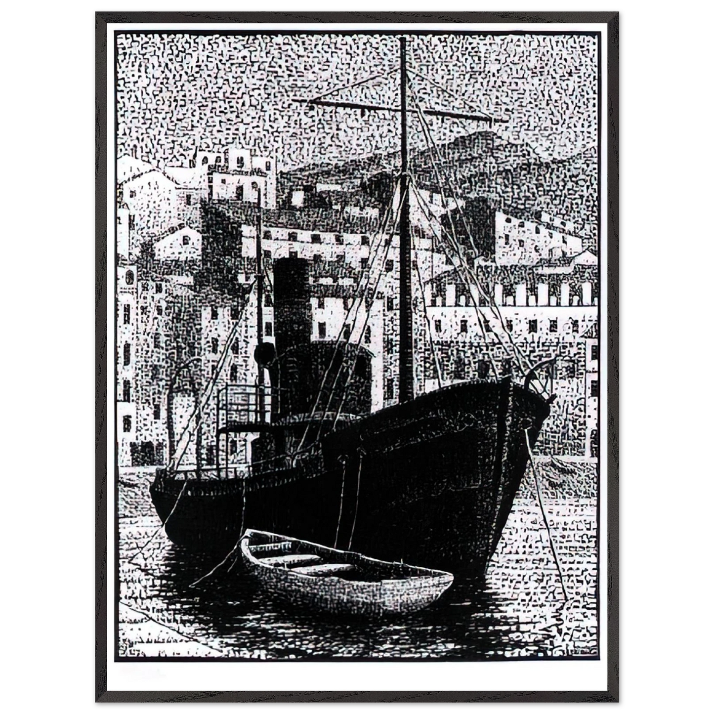 MC Escher - TUGBOAT OLD HARBOR OF BASTIA JANUARY 1934 1934 Wall Art - 60x80 cm / 24x32 inches - Fine Art Poster - -