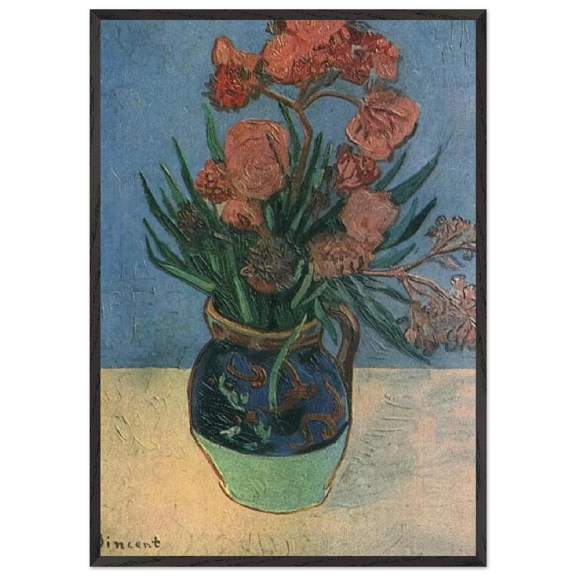 Still Life Vase with Oleanders - Vincent van Gogh Framed Art Print – Black Wooden Frame - Default Title - -Framed Art Print