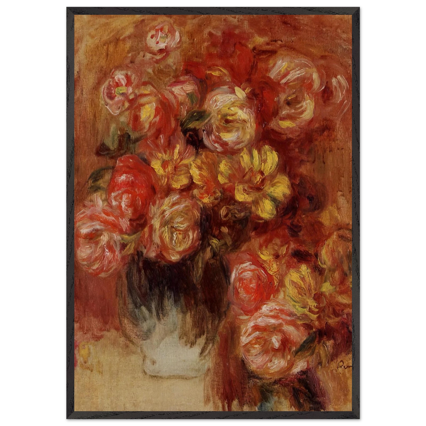 Vase of Roses - Pierre-Auguste Renoir Framed Art Print – Black Wooden Frame - Default Title - -Framed Art Print