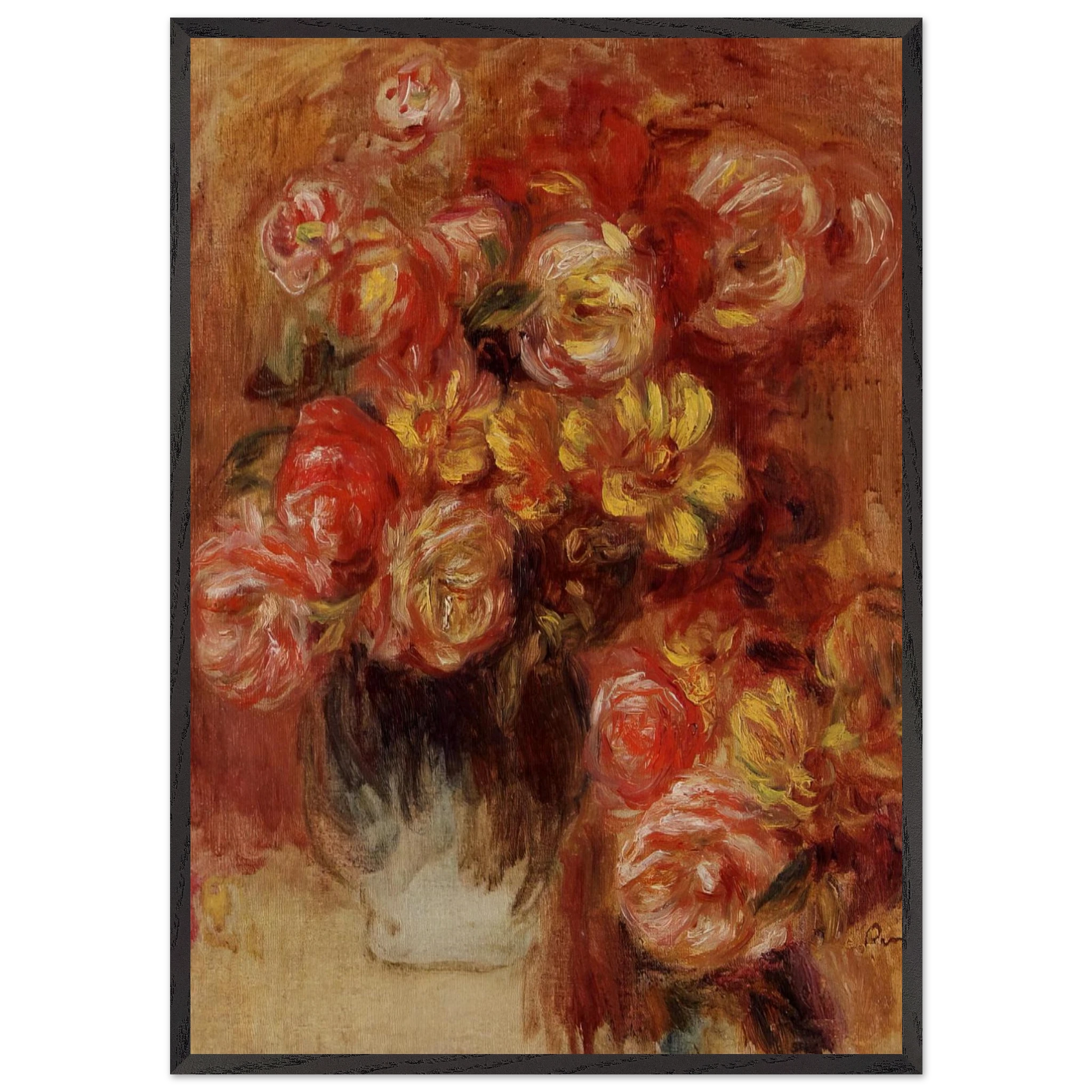 Vase of Roses - Pierre-Auguste Renoir Framed Art Print – Black Wooden Frame - Default Title - -Framed Art Print