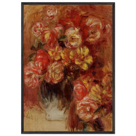 Vase of Roses - Pierre-Auguste Renoir 70x100 cm / 28x40 inches Framed Art Print – Black Wooden Frame